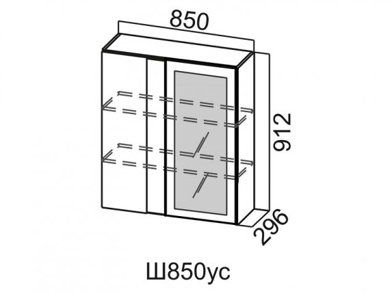 Шкаф навесной 850 угловой со стеклом Ш850ус Вектор СВ 850х912х296